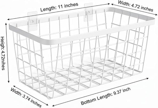 2 Set LeleCAT Hanging Wall Basket Organizer, Over the Cabinet Door Adhesive Wire Baskets for Organizing Kitchen Food Pantry Bathroom Shelf Storage No Drilling Wall Mounted,White