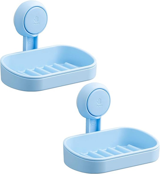 TAILI Soap Dish Bar Holder Suction Cup,SoapSaver with Powerful Vacuum Suction,Sponge Holder for Shower,Bathroom,Tub andKitchen Sink,Universal Shower Accessories,Drill-Free,Removable,2 Pack,Blue