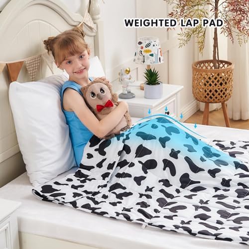 yescool Weighted Blanket 10 Pounds Twin Cooling Weighted Lap Blanket, Cow Print Heavy Blanket, Comfortable Weighted Throw Blanket Gift for 80-110lbs, 40"x60"