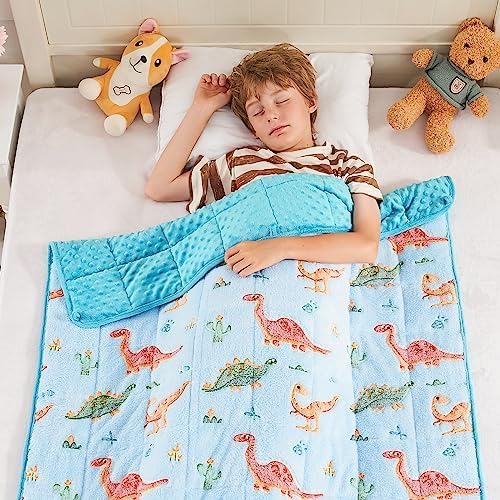 yescool Weighted Blanket 7 Pounds Weighted Lap Blanket, Glow in The Dark Dinosaur Heavy Blanket for Sleeping, Warm Minky Weighted Throw Blanket Gift for 60-80lbs, 40"x60"