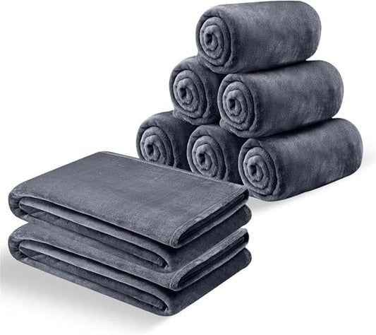 IR Imperial Rooms Fleece Blankets Queen Size 90x90 Inches- 8 Pack - Super Soft Fluffy Throw Blanket for Sofa and Bed - Warm and Cozy Lightweight 400 GSM Microfiber Bed Throws Blankets (Dark Grey)