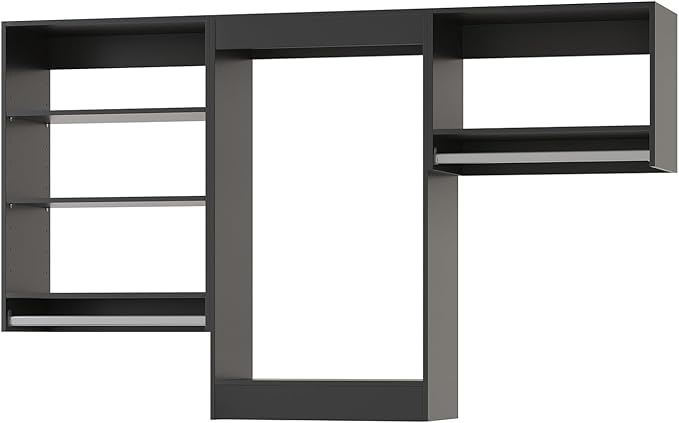 Modular Closet Structure, 90" Wide Organizer with Shelving, Wood Tower Storage for Walk-In Closets, Wall-Mounted Wardrobe Organizer Kit, Bedroom, Black