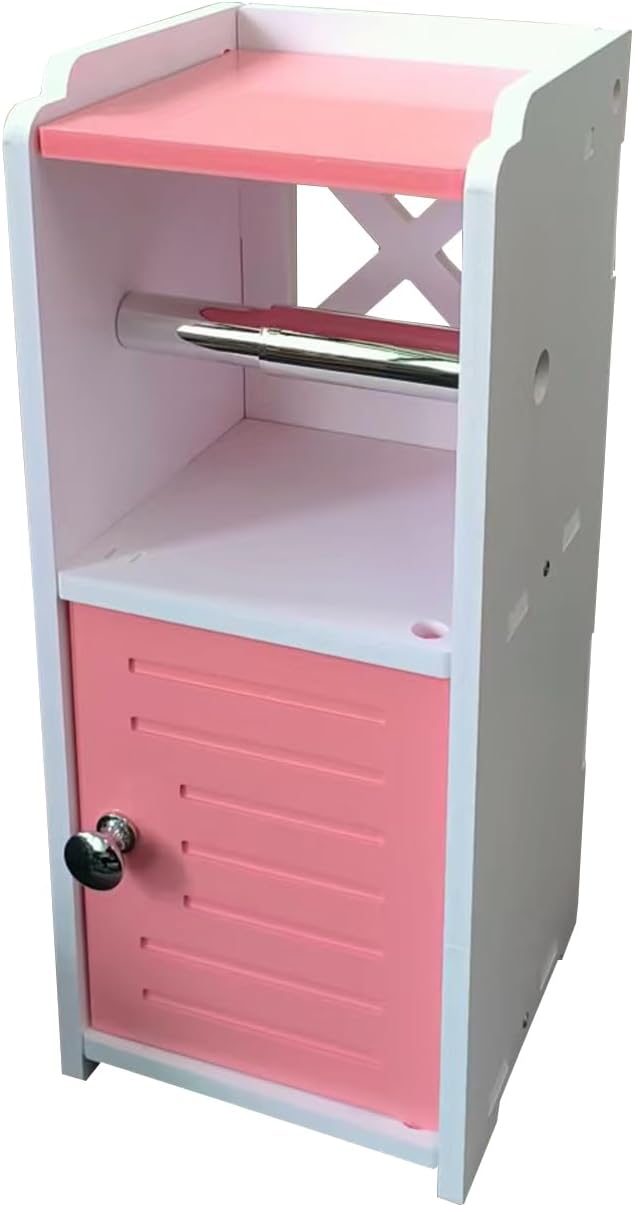 AOJEZOR Toilet Paper Holder Stand: PVC Freestanding Cabinet Storage for Small Bathroom Spaces for Homes and Renters-Jelly Pink