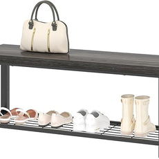 FOLUBAN Industrial Shoe Storage Bench for Entryway Hallway, Rustic Indoor Shoe Rack Bench Seat for Living Room Bedroom, 43.3 Inch Dark Gray