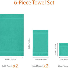 Amazon Basics 6 Piece Oversized Fade resistant Towel set, 100% Cotton towels for bathroom, soft and absorbent, 2 Bath Towels, 2 Hand Towels and 2 Washcloths bathroom towel set, Teal