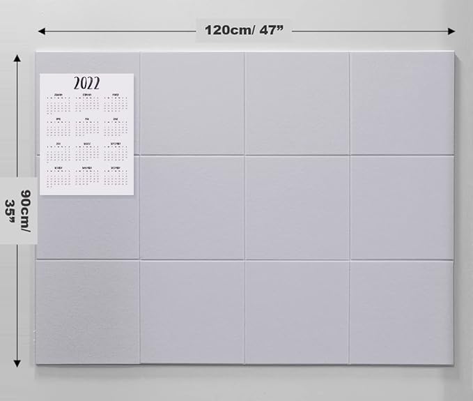 Felt Wall Tiles | Large Cork Board Alternative | Aesthetic Felt Bulletin Board for Office, Home & Classroom | Large Cork Boards for Walls Pinboard (12-Pack) | Gray White