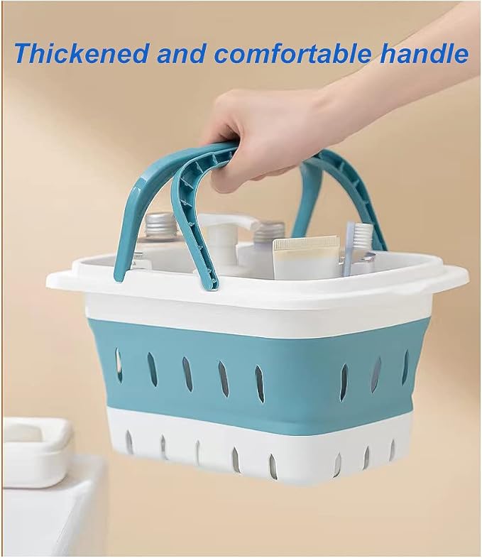 Foldable Plastic Shower Caddy Basket 2 Pcs, Portable and Durable Toiletries Caddy with Handles Ideal for Dorm, Bathroom, Cleaning, Kitchen, Camping, Waterproof, Easy to Clean (Grey 2 pack)