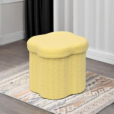 B FSOBEIIALEO Storage Ottoman Cube, Flowers Shaped Ottomans with Storage Foot Stool Footrest for Lving Room, Boucle Ottoman Seat for Dorm Room,Faux Teddy Fur, Yellow 12.6