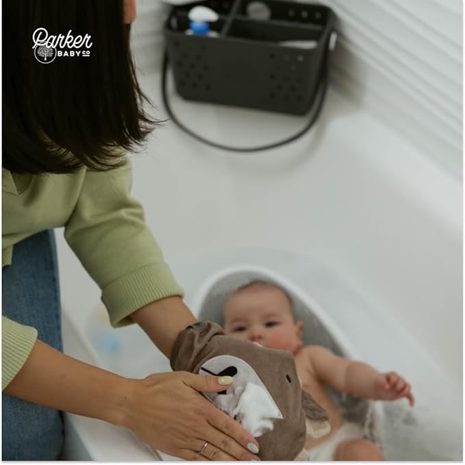 Parker Baby Large Bath Caddy | BPA Free & Food Grade Shower Caddy Organizer for Toys & Supplies | Quick-Dry, Sturdy & Perfect Size Shower Basket w/ Handle in Neutral Colors