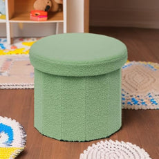 B FSOBEIIALEO Storage Ottoman Cube, Round Ottomans with Storage Foot Stool Footrest for Lving Room, Boucle Ottoman Seat for Dorm Room,Faux Teddy Fur, Green 15