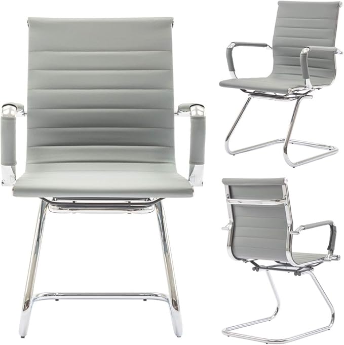 Office Heavy Duty Chair Guest Chair Leather Conference Chairs Reception Chairs Back Support, Set of 2 (Grey)