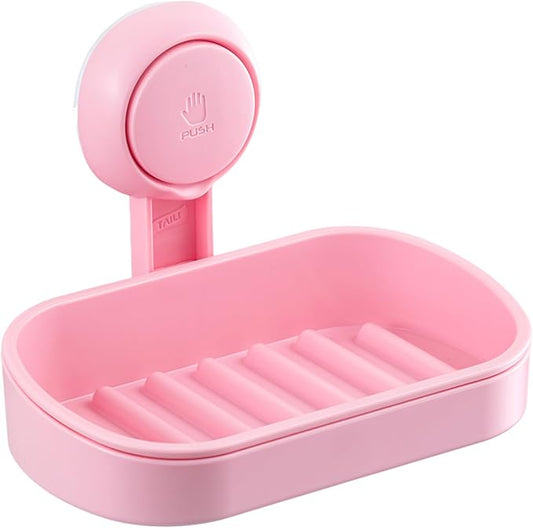 TAILI Soap Dish Bar Holder Suction Cup,Soap Saver with Powerful Vacuum Suction,Sponge Holder for Shower,Bathroom,Tub and Kitchen Sink, Universal Shower Accessories,Drill-Free,Removable,Pink