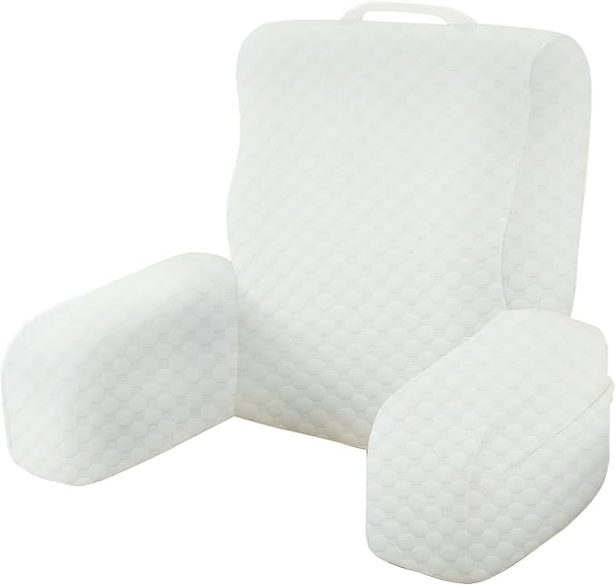 Bed Reading Pillow Back Support with Arms, Removable Pillowcase for Book Working Gaming Resting Watching TV, White/22in