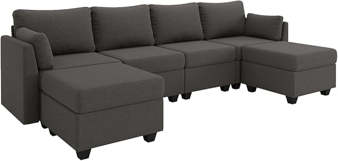 114.17" Modular Sectional Sofa, 6 Seat Modular Couch with Storage, Memory Foam, Convertible Sectional Couches for Living Room, U Shaped Comfy Modular Sofa with Chaise, Dark Grey