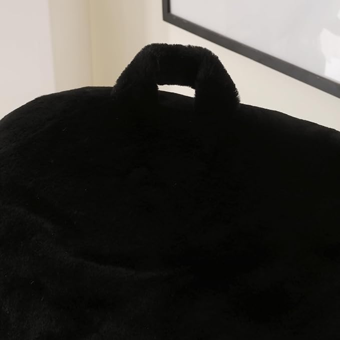 Reading Pillow for Sitting in Bed, Large Backrest Reading Pillow with Arm Rest,Back-Rest Support Cushion for Sit Up on Couch, Sofa, and Floor, Dorm Essentials (Black Faux Fur, Large(19"))