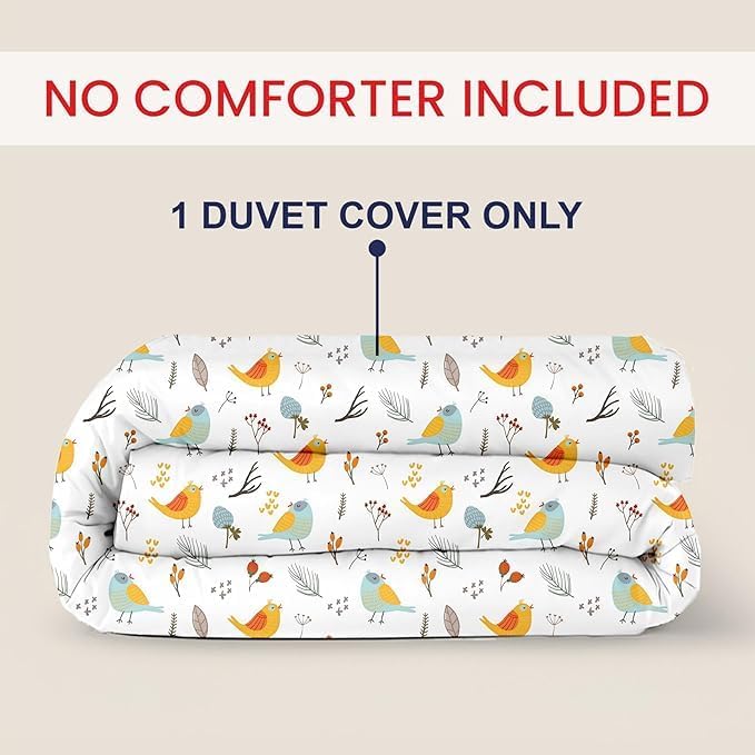 Kotton Culture 1 Pc Queen Size Duvet Cover Only -100% Egyptian Cotton Sateen 600 TC Ultra Soft Premium Durable Comforter Cover Zipper Closure & Corner Ties (Forest Birds, Queen/Full 90" X 90")