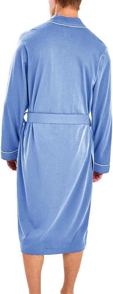 HOLOVE Men's Pure Cotton Bathrobe Lightweight Kimono and Hooded Spa Robes Soft Sleepwear