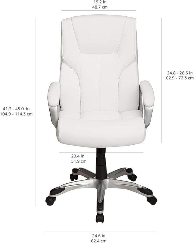 Amazon Basics Executive High Back Office Desk Chair, Adjustable Height, Tilt, Swivel, one Size, White/Pewter