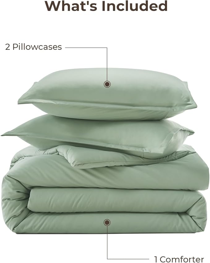 Litanika Comforter Set, Lightweight Solid Bedding Comforter Set, Fluffy Down Alternative Bed Set, Sage Green, Queen