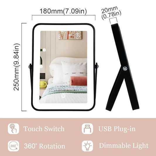 Rechargeable Makeup Vanity Mirror with Lights, Small Desk Makeup Mirror with Lights, 3 Lighting Modes, Dimmable Touch Screen, Tabletop Light up Mirror
