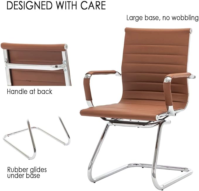 Office Desk Chair Set of 8,No Wheels PU Leather Computer Chairs Mid Back Guest Chairs with Seld Base for School/Reception/Conference/Waiting Room,Cafe