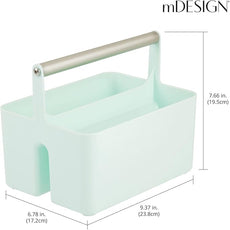 mDesign Plastic Shower Caddy Storage Organizer Utility Tote, Divided Basket Bin - Metal Handle for Bathroom, Dorm, Kitchen, Holds Soap, Shampoo, Conditioner - Aura Collection - Mint Green/Satin