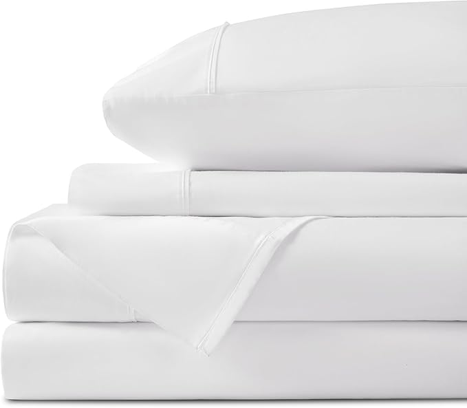 LBRO2M 100% Egyptian Cotton Sheets Set 1000 Thread Count,Queen Size Bed Sheet 4 Piece Sets,Long Staple,16 Inches Deep Pocket,All Season,Bedding Super Soft Breathable,Sateen Weave(White) LBRO2MBedding