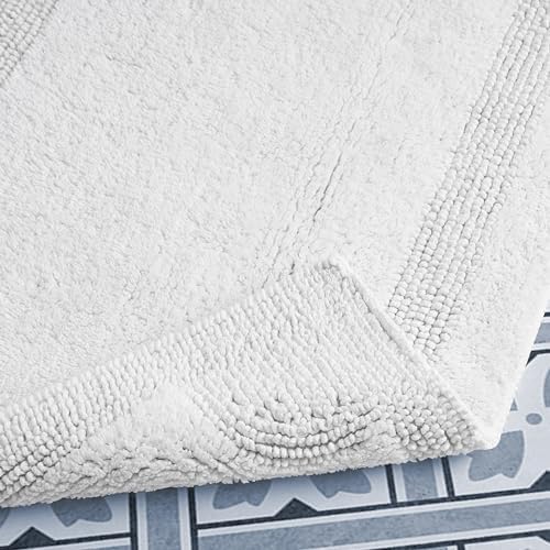 Laura Ashley - Reversible Cotton Bath Mat, Premium Bathroom Décor, Machine Washable Bathroom Rug, Highly Absorbent, 21"x34", White