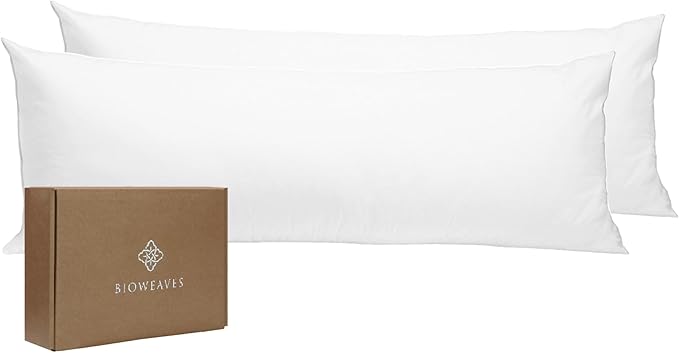Bioweaves 100% Organic Cotton Body Pillow Pillowcase with Zipper 300 Thread Count Soft Sateen Weave GOTS Certified - 21x54 Inches, White, Set of 2