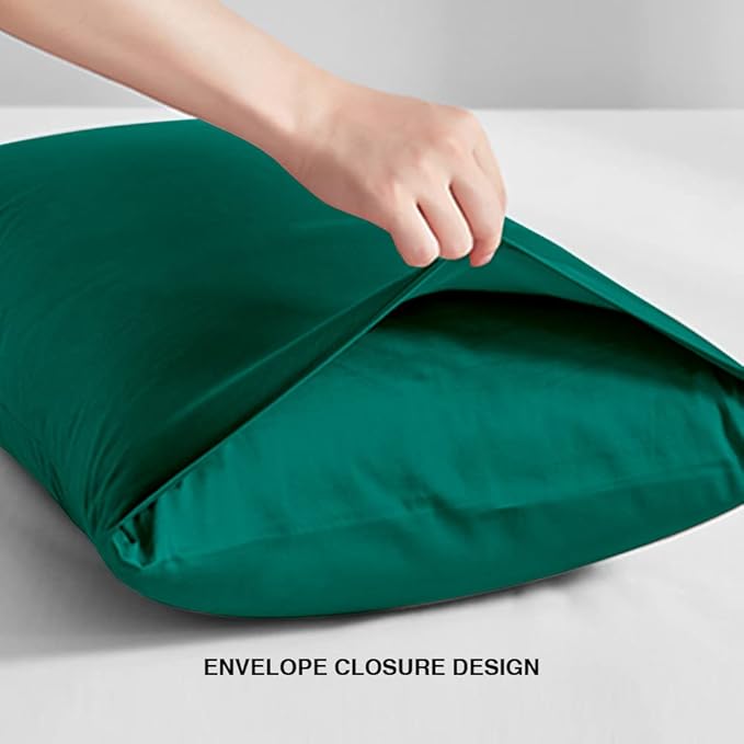 FLXXIE Microfiber Pillow Cases Queen Size Set of 2, Soft Pillowcases with Envelope Closure, Wrinkle Resistant Pillow Covers, 20x30, Dark Green