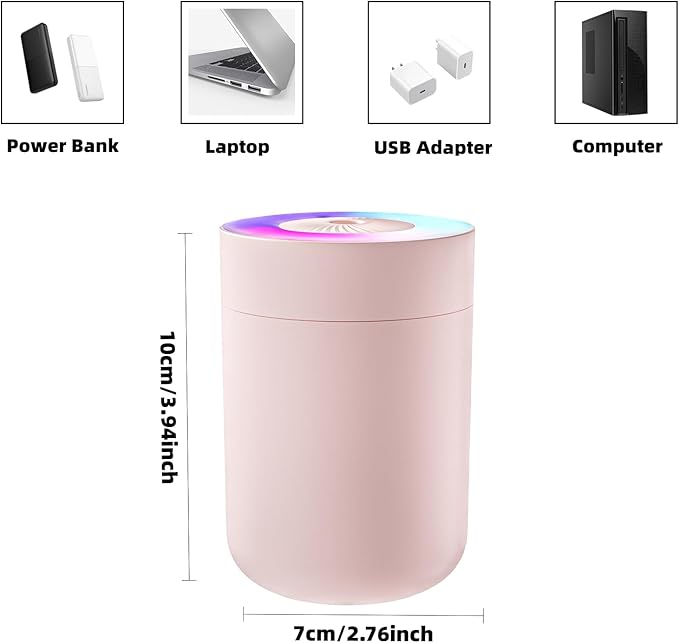 230ML Humidifier for Bedroom, Air Humidifier for Home, Plant Humidifiers Indoor Small with LED Colorful Gradient Light, USB Powered for Desk, Car, Travel, Hotel Room (Pink)