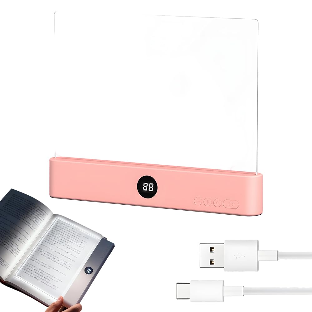 PolishWiz Rechargeable Book Light with Clear LED Flat Panel, 3 Color Modes & Timer, Dimmable Full Page Reading Light for Reading in Bed at Night, Book Lights for Readers Kids Adults (Black)