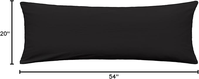 iMaylex Soft 100% Egyptian Cotton Zipper Pillow Case, Cozy and Lightweight Pillowcase, Easy Care, Black, Body, 20" x 54"