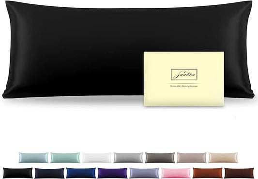 Silk Body Pillowcase Mulberry Silk Pillow Cases with Zipper Soft Breathable Smooth Cooling 20x54 inches Pillowcase for Sleep (Black,20"X 54",1Pcs)
