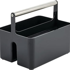 mDesign Plastic Shower Caddy Storage Organizer Utility Tote, Divided Basket Bin - Metal Handle for Bathroom, Dorm, Kitchen, Holds Soap, Shampoo, Conditioner - Aura Collection - Black/Brushed Chrome