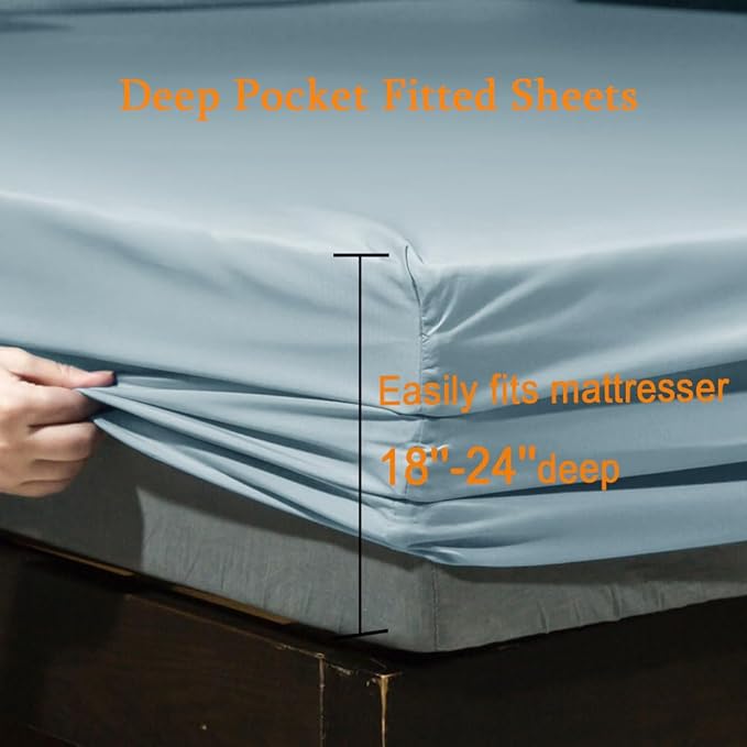 SONORO KATE Bed Sheet Set Super Soft Microfiber 1800 Thread Count Luxury Egyptian Sheets Fit 18-24 Inch Deep Pocket Mattress Wrinkle-6 Piece (Spa Blue, Twin)