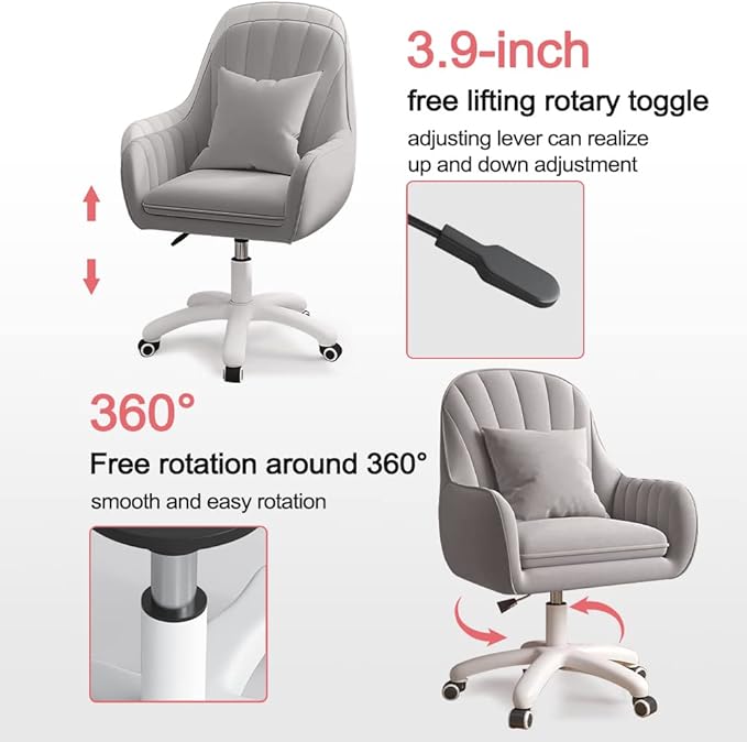 Home Office Chair Computer Chair with Mid-Back Upholstered Modern Tufted Computer Task Chair Swivel Height Adjustable Velvet Accent Chair