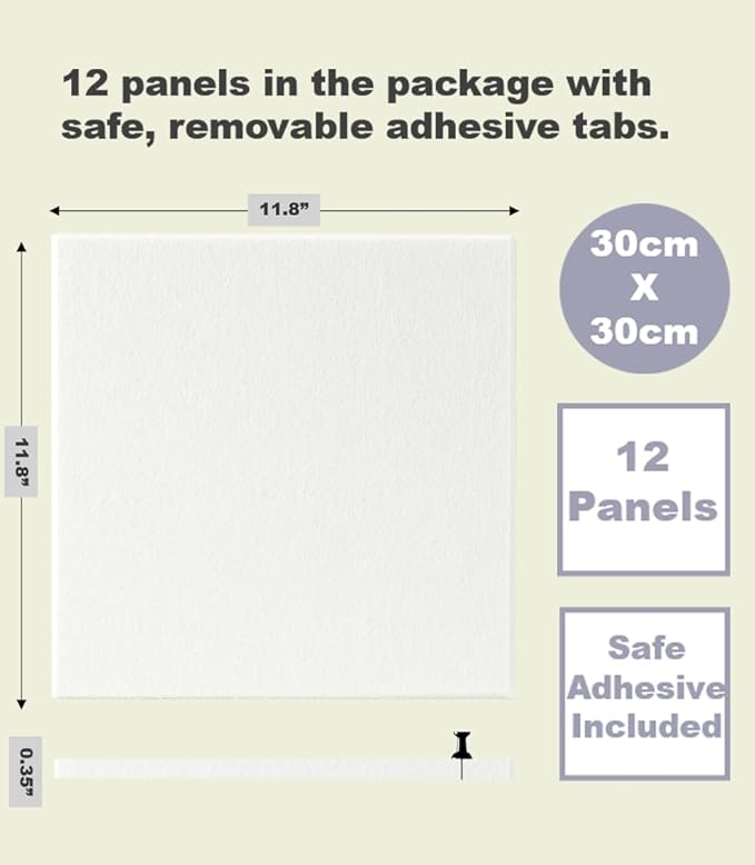 White Cork Board Tiles | Large Cork Board Alternative | Felt Wall Tiles (12-Pack) | Aesthetic Felt Bulletin Board for Office, Home & Classroom | Large Cork Boards for Walls Memo Board | White
