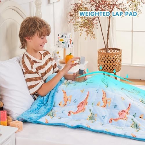 yescool Weighted Blanket 5 Pounds Weighted Lap Blanket, Glow in The Dark Dinosaur Heavy Blankets, Warm Minky Weighted Throw Blanket Gift for 40-60lbs, 36"x48"