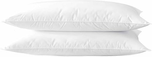 Ultra Thin Flat Soft Bed Pillows Queen Size Set of 2 Pack for Sleeping 20"x30", Hypoallergenic Skin Friendly Machine Washable