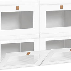 Large Clothing Storage Bins - Collapsible Boxes with Handles & Window, Decorative Organizer Bins with Lids, Fabric Containers for Living Room, Dorm, 4 Pack, White