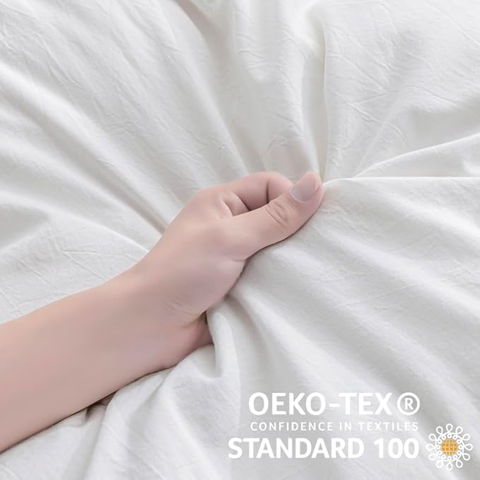 JELLYMONI White Duvet Cover Oversized King Size - 100% Washed Cotton Lightweight Cooling Comforter Cover, 3 Pieces Soft Bedding Set with Zipper Closure (Off White, 120"x98")