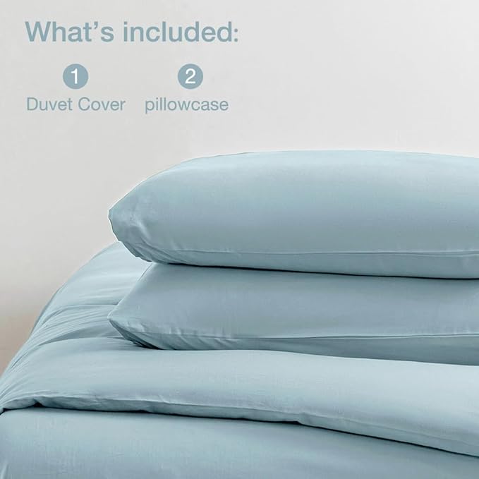 JELLYMONI Cotton Duvet Cover King Size - 100% Washed Cotton Linen Like Textured Comforter Cover, 3 Pieces Breathable Soft Bedding Set with Zipper Closure (Light Blue, 104"x 90")
