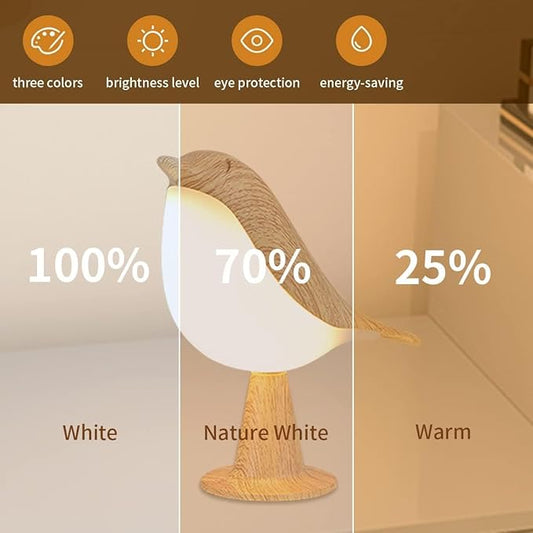 Bird Table Lamp with Remote & Touch Control | 3 Color Temperature & 3-Level Brightness Adjustable Night Light | Rechargeable Cordless Bedside Lamp for Bedroom Office Dorm | Timer & Bird Lover Gifts