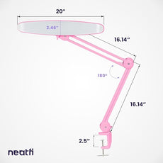 Neatfi XL 2,200 Lumens LED Task Lamp, 20W, 182 Pcs SMD LED, Dimmable, 4 Level Brightness, 3 Light Modes, Desk Light for Home, Office, Workbench (CCT, Pink)