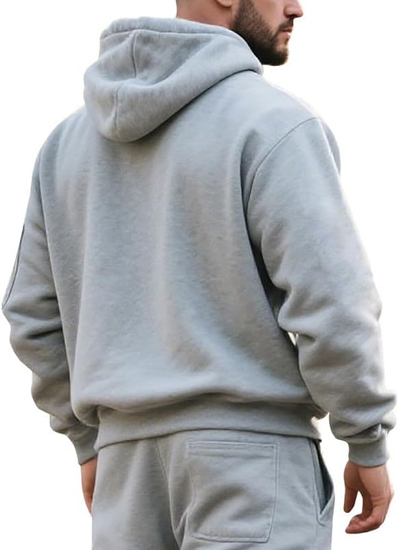 Men's Hooded Sweatshirt - Quarter Zip Pullover with Pockets Autumn Winter Casual Wear for Vacations