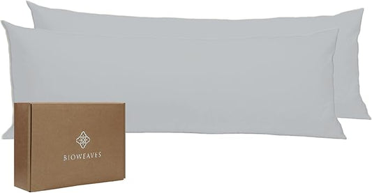 Bioweaves 100% Organic Cotton Body Pillow Case Cover with Zipper for Body Pillow | 300 Thread Count, Soft Sateen Weave, GOTS Certified | 21x54 Inches, Glacier Gray, Set of 2