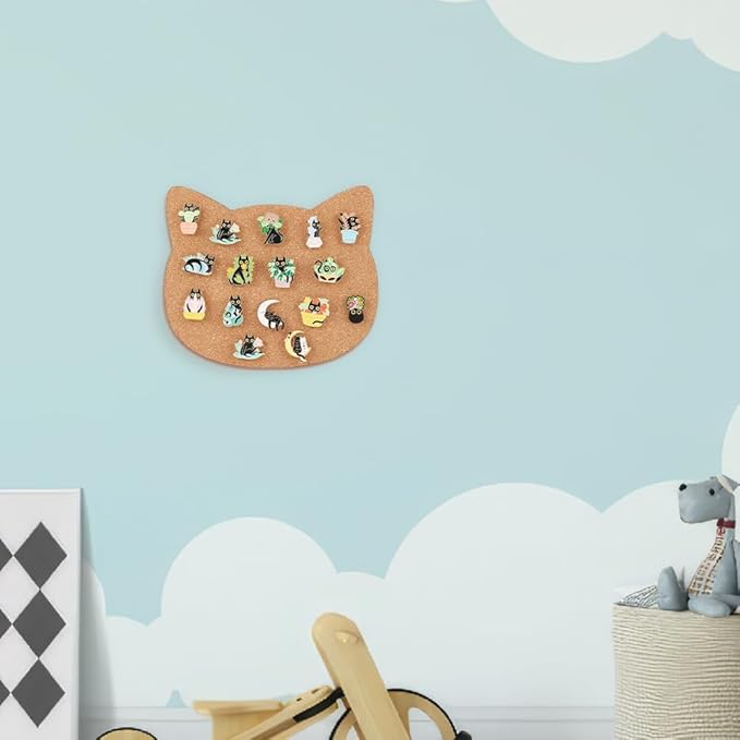 BENECREAT Pin Board Cat Cork Board, 0.4inch Thick Bulletin Display Board Wall Mounted Cork Board for Brooch Pin Storage, Office Home Festival Valentine's Decor, 7.8x6.7inch