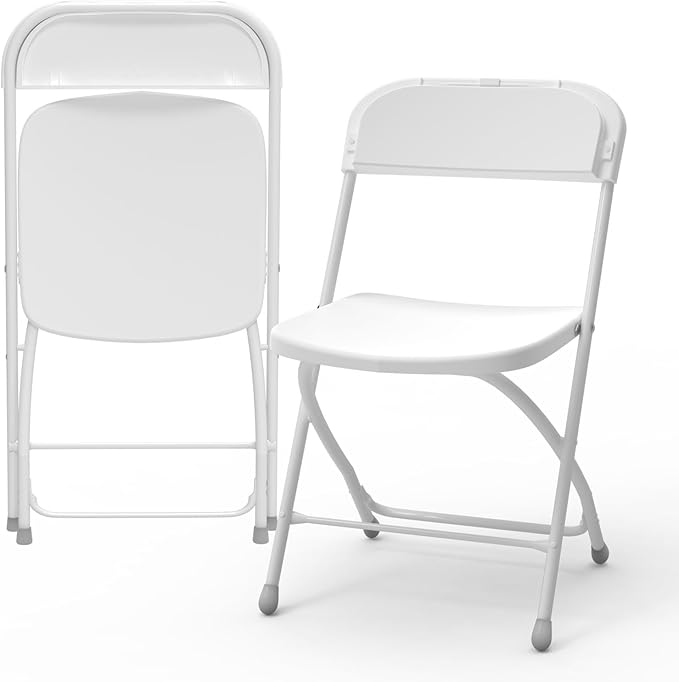 SHGJ&SOFT Set of 20 Folding Chairs, Plastic Seat and Backrest, White Metal Frame Chair, Suitable for Indoor and Outdoor,Capacity 350 lbs (White, 20-Pack)