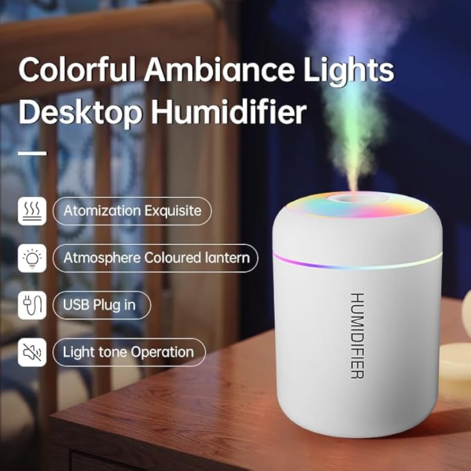 180ml Portable Small Humidifier with Colorful LED Night Light, USB Personal Desktop Humidifier for Car Home Office Travel, Auto Shut-Off, 2 Mist Modes, Super Quiet